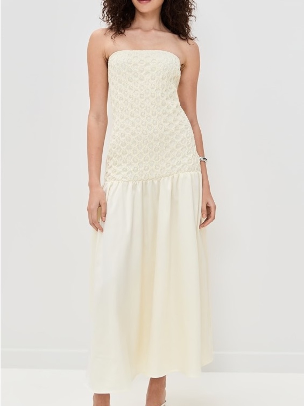 NWT Arianne Elmy Strapless Smocked Parlour Dress Size M in Yellow